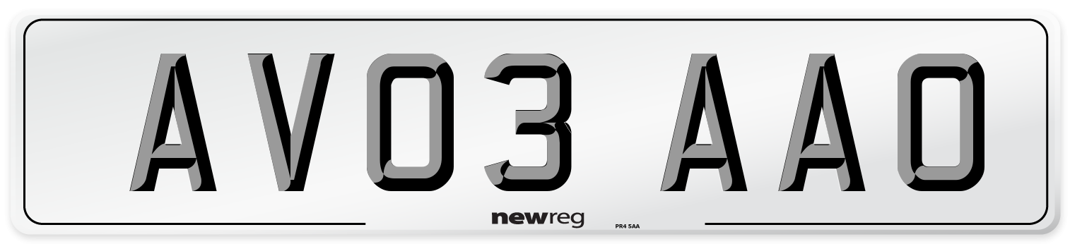 AV03 AAO Number Plate from New Reg